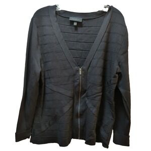 Lane Bryant Black Full Zip Cardigan Sweater 18-20 V neck ribbed criss-cross
